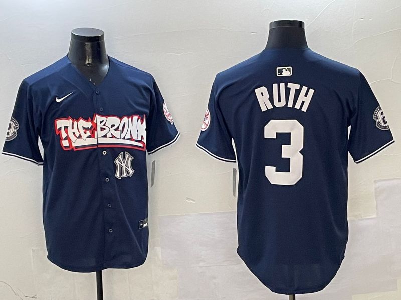 Men New York Yankees #3 Ruth Drak Blue four generations Joint Name 2025 Nike MLB Jersey style 7->new york yankees->MLB Jersey
